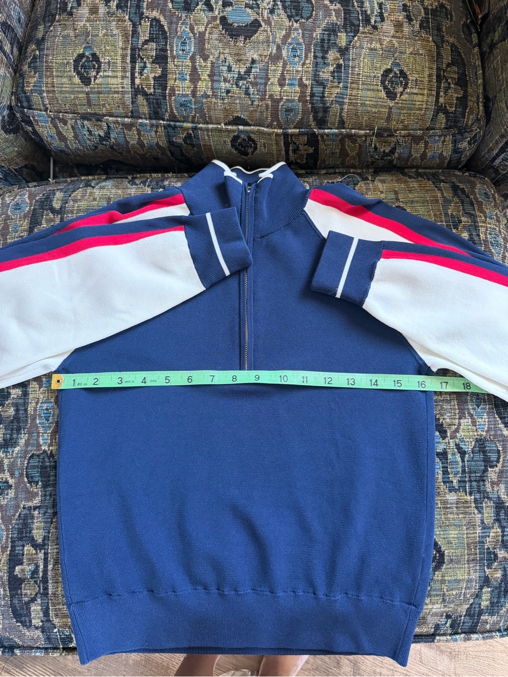 Madewell NWT Zip Racer Quarter Zip Sweater Navy Ivory Red XS - Picture 3 of 9